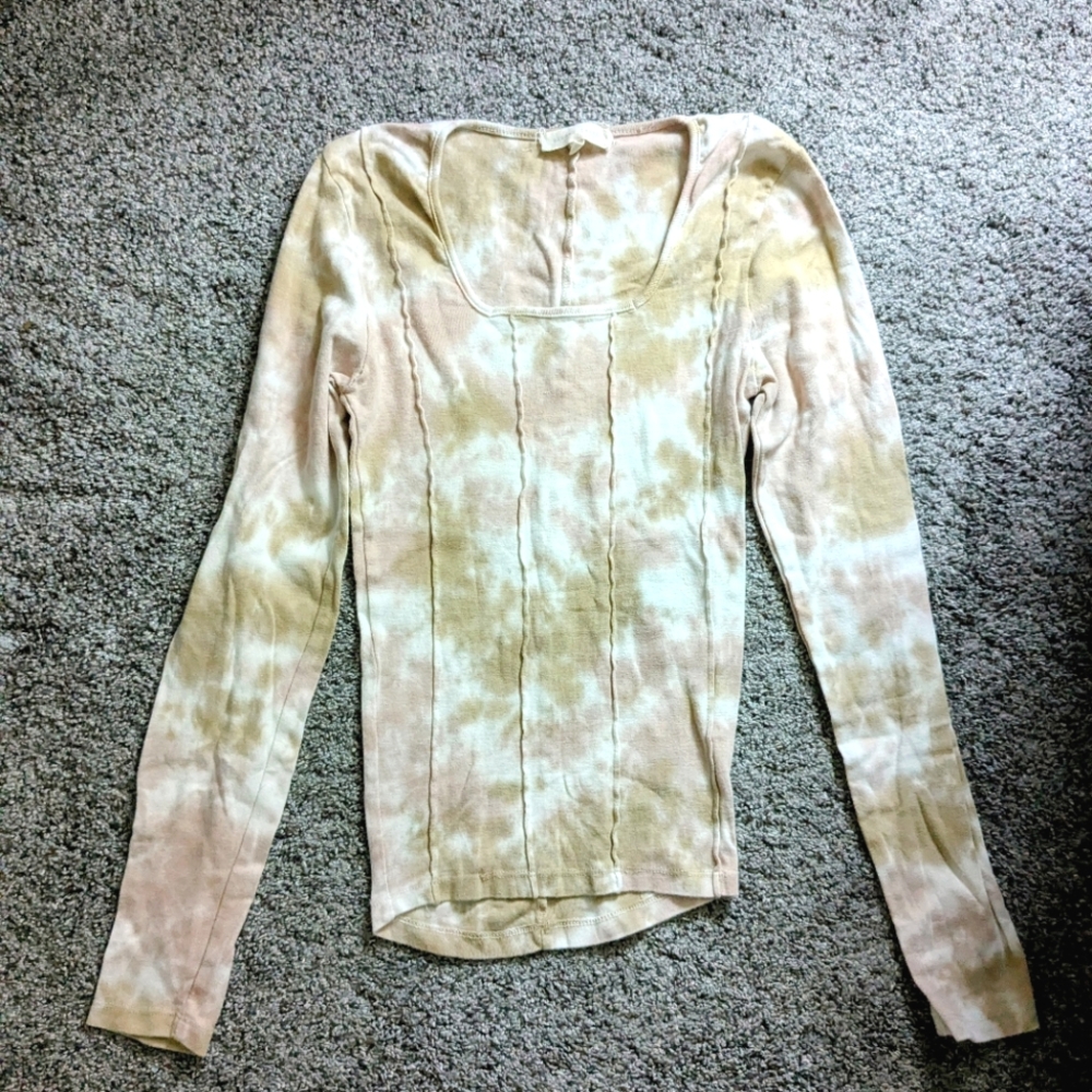 Gilded Intent Tie-Dye Long Sleeve Top - Cream and Tan